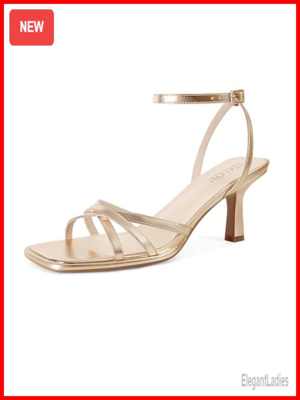 STALOV Kitten Heels Strappy Square Open Toe Ankle Strap Dress Party Wedding